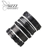 Men's Leather Bracelet Set - 5 Pieces