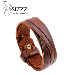Wide Leather Bracelet Retro Punk for Men