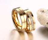 Gold CZ Wedding Rings Lover's Cubic Zirconia Stainless Steel Romantic Ring