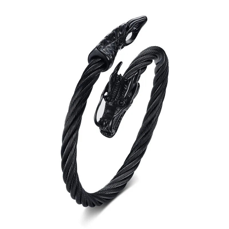 7MM Stainless Steel Dragon Open Bracelet for Men