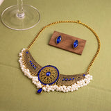 Bohemian Style Crystal Pendant Pearls Necklace Earrings Set