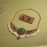 Bohemian Style Crystal Pendant Pearls Necklace Earrings Set
