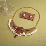 Bohemian Style Crystal Pendant Pearls Necklace Earrings Set