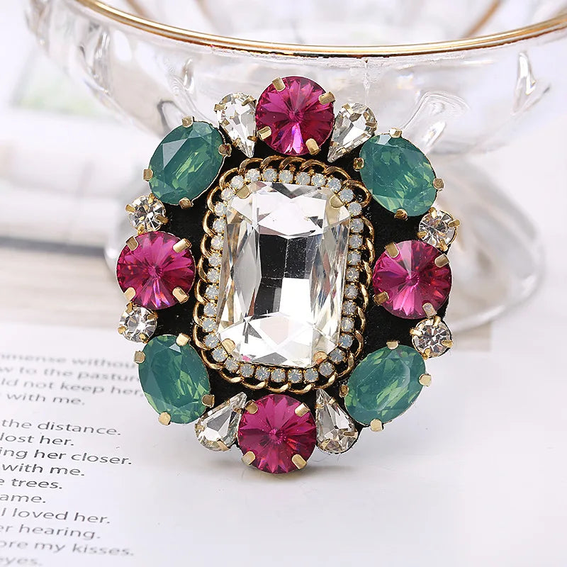 Baroque Cross Round Brooch Rhinestone Crystal Retro Badge Jewelry
