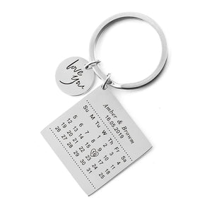 Personalized Love Text Engraved Birth Date Keychain