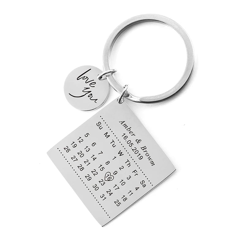 Personalized Love Text Engraved Birth Date Keychain