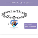 Personalized Photo Bracelet Engraved Name Date Stainless Steel Chain Bracelet