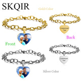 Personalized Photo Bracelet Engraved Name Date Stainless Steel Chain Bracelet