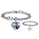 Personalized Photo Bracelet Engraved Name Date Stainless Steel Chain Bracelet