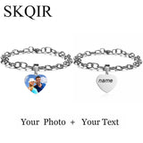 Personalized Photo Bracelet Engraved Name Date Stainless Steel Chain Bracelet