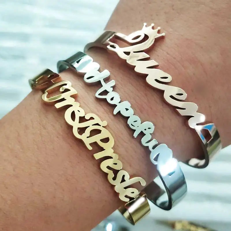 Personalized Name Letter Charm Bangle Adjustable Bracelet