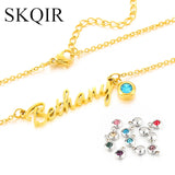 Customized Stainless Steel Name Charm Necklaces with Birthstone Crystal