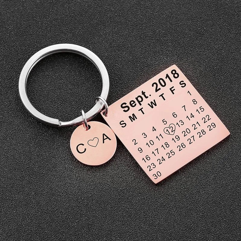 Personalized Engraved Calendar Keychain Name Date Tag Keyring