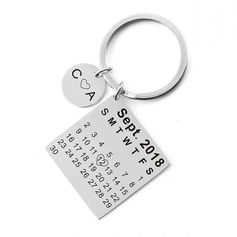 Personalized Engraved Calendar Keychain Name Date Tag Keyring