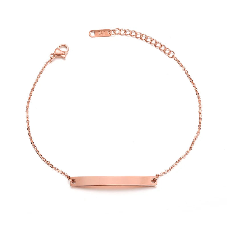 Personalized Name Bar Bracelets for Women Men Engraved Jewelry