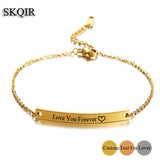 Personalized Name Bar Bracelets for Women Men Engraved Jewelry