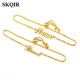 Personalized Arabic Letter Bracelet Pearl Chain Stainless Steel Women Jewelry