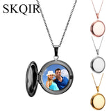 Custom Round Pendant Photo Necklace with Name in Album Box