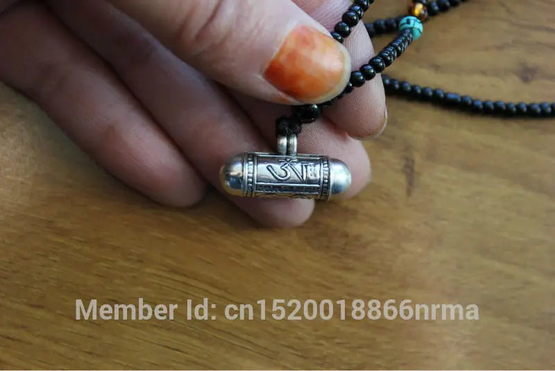 Nepalese Tibetan 925 Silver Prayer Box Cylinder Amulet Pendant OM Buddha Eye GAU