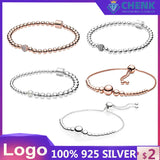 S925 Silver Bracelet Logo Bead Pave Bangle Gift for Girls Holiday Birthday