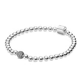 S925 Silver Bracelet Logo Bead Pave Bangle Gift for Girls Holiday Birthday