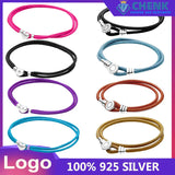 SL23 S925 Sterling Silver Bracelet With Logo Bead Pave Bangle for Girls