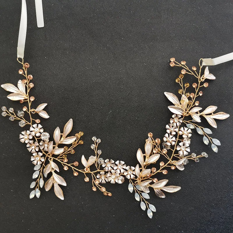 Alloy Flower Leaf Crystals Bridal Hairbands Wedding Headband