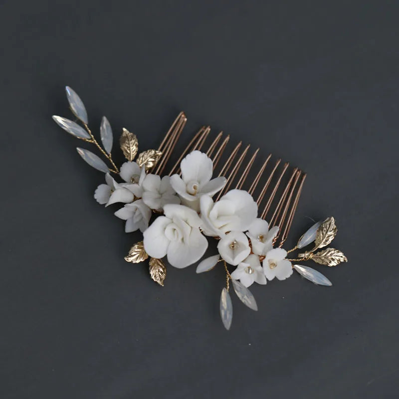 Crystal Rhinestone Pearls Flower Hair Comb Bridal Wedding Accessories
