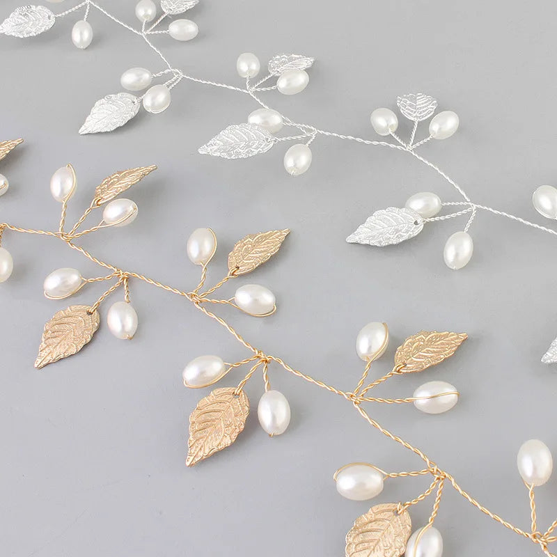 Leaf Pearls Flower Wedding Headband Hair Vine Bridal Hair Accessories