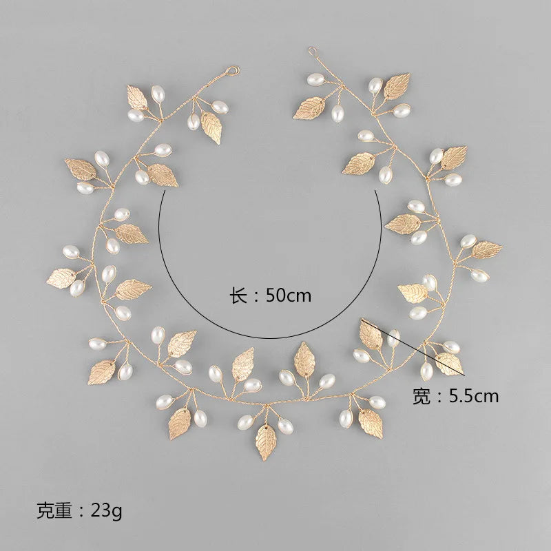Leaf Pearls Flower Wedding Headband Hair Vine Bridal Hair Accessories