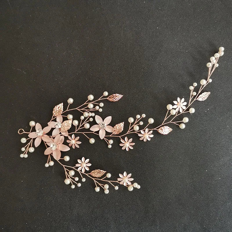 Alloy Flower Leaf Pearls Bridal Headband Hair Vine Wedding Hair Accessor