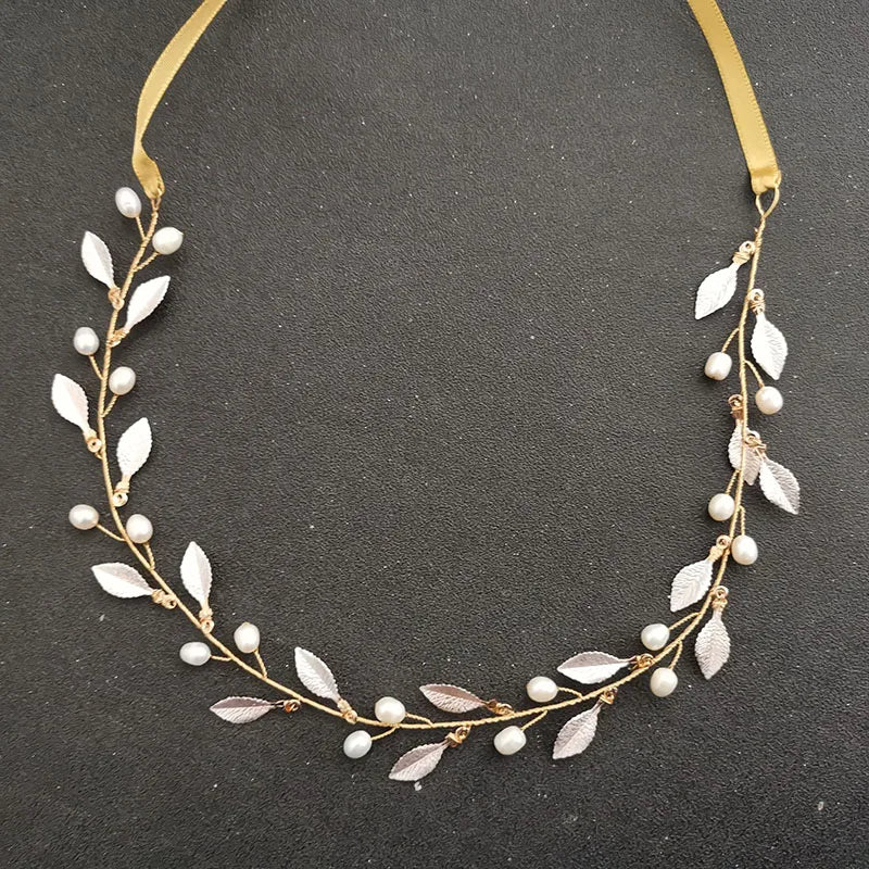 Alloy Leaf Freshwater Pearls Bridal Hair accessories Wedding Headband Hair Vine