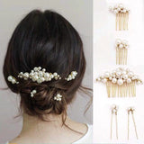 3 Colors Simulated Pearls Wedding Hair Comb Hair Pins Set