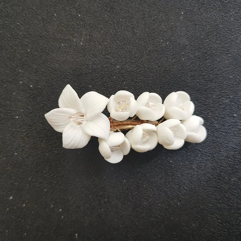 Alloy Ceramic Flower Hair Clip Barrettes Hairgrips Bridal Wedding Hair Accessory