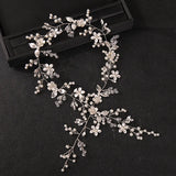 Flower Leaf Rhinestones Pearls Bridal Headband Wedding Headpiece