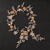 Flower Leaf Rhinestones Pearls Bridal Headband Wedding Headpiece