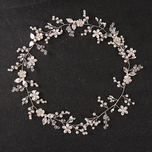 Flower Leaf Rhinestones Pearls Bridal Headband Wedding Headpiece