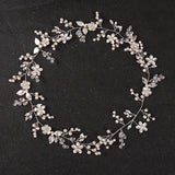 Flower Leaf Rhinestones Pearls Bridal Headband Wedding Headpiece