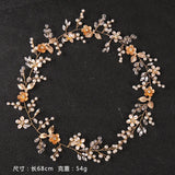 Flower Leaf Rhinestones Pearls Bridal Headband Wedding Headpiece