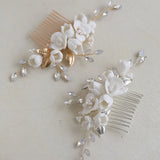Bridal Hair Comb with Alloy Leaf Crystal Rhinestones Porcelain Flower Pearls
