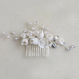 Bridal Hair Comb with Alloy Leaf Crystal Rhinestones Porcelain Flower Pearls
