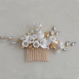 Bridal Hair Comb with Alloy Leaf Crystal Rhinestones Porcelain Flower Pearls