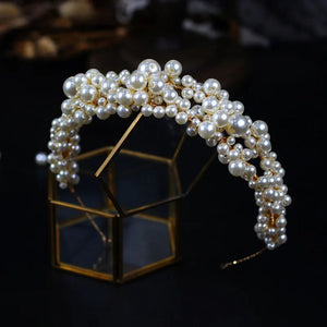 Baroque Style Rhinestones Pearls Wedding Tiara Headband Bridal Hair Accessories