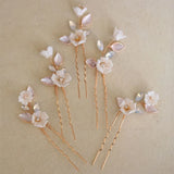 Ceram Flower Alloy Leaf Pearls Bridal Hair Pin Wedding Hair Sticker
