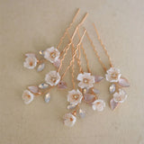 Ceram Flower Alloy Leaf Pearls Bridal Hair Pin Wedding Hair Sticker