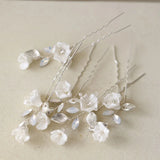 Ceram Flower Alloy Leaf Pearls Bridal Hair Pin Wedding Hair Sticker