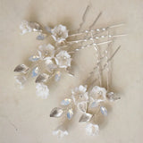Ceram Flower Alloy Leaf Pearls Bridal Hair Pin Wedding Hair Sticker
