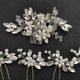Rhinestone Crystal Pearls Hair Comb & Pin Set Bridal Hair Jewelry