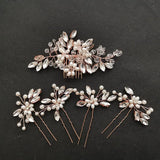 Rhinestone Crystal Pearls Hair Comb & Pin Set Bridal Hair Jewelry