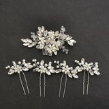 Rhinestone Crystal Pearls Hair Comb & Pin Set Bridal Hair Jewelry
